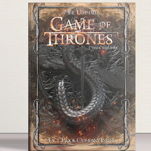 Game book cover with the title 'Book cover for the ultimate game of thrones character guide'
