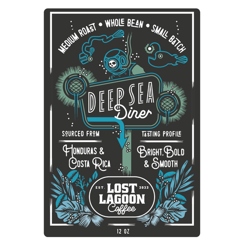 Diner design with the title 'Retro Diner Style Coffee Label for Lost Lagoon'