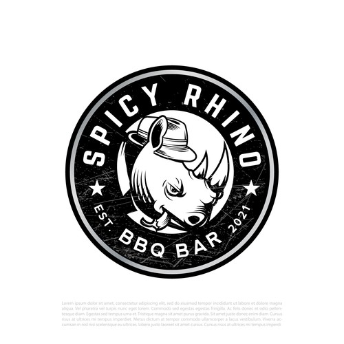 Grill-steak logo with the title 'Spicy Rhino BBQ bar'