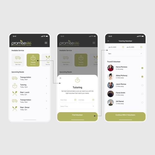 UI design with the title 'Promise Serves'