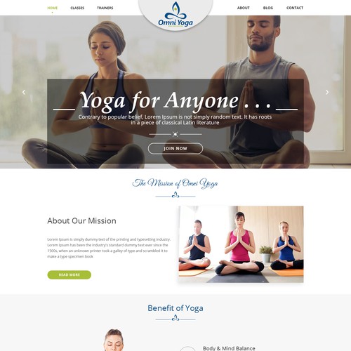 Bootstrap website with the title 'Homepage design for Omni Yoga'