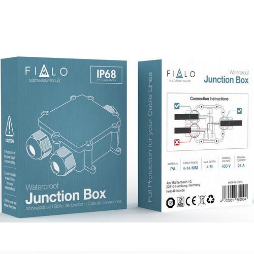 Bold packaging with the title 'Bold, clean and minimalist design for electrical device'