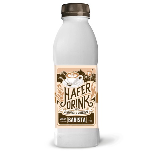Milk label with the title 'Vintage Style Label Design of Swiss Soya Drink'