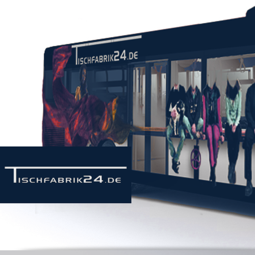 Backdrop design with the title 'Fischfabrik24 Bus Advertising'