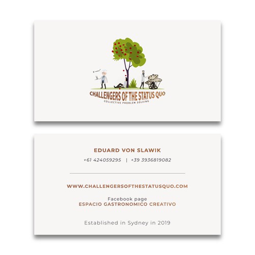 Complex design with the title 'CHALLENGERS OF THE STATUS QUO LOGO AND BUSINESS CARD'