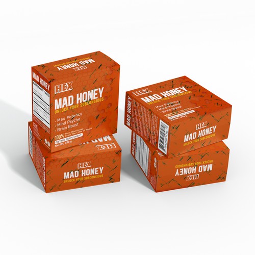 Red packaging with the title 'Box Packaging Design'