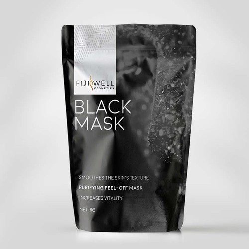 Black packaging with the title 'Black Mask from Fiji well cosmetics'