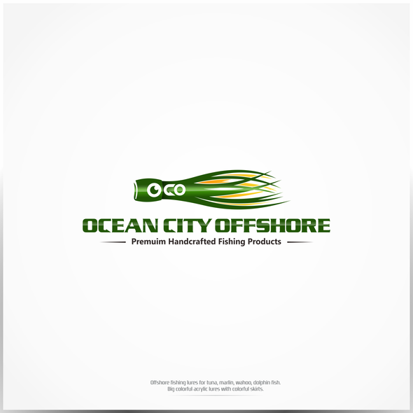 Fishing boat logo with the title 'Ocean City Offshore Lures. '