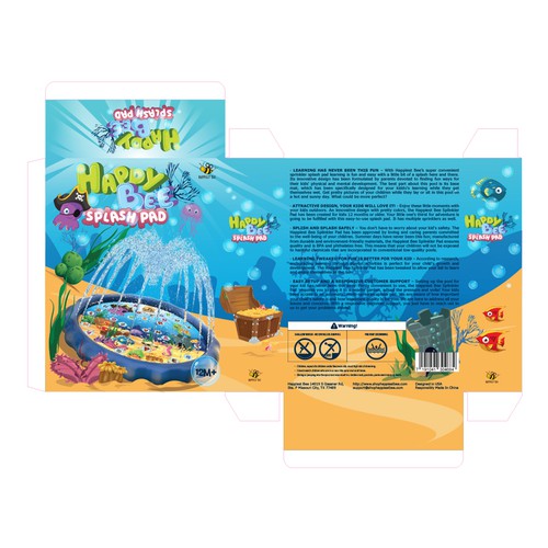 Vector packaging with the title 'Happy Bee Splash Pad'