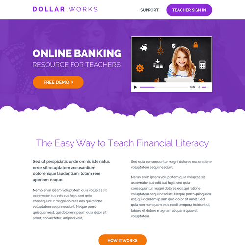 Learning website with the title 'Online Banking course for Kids '