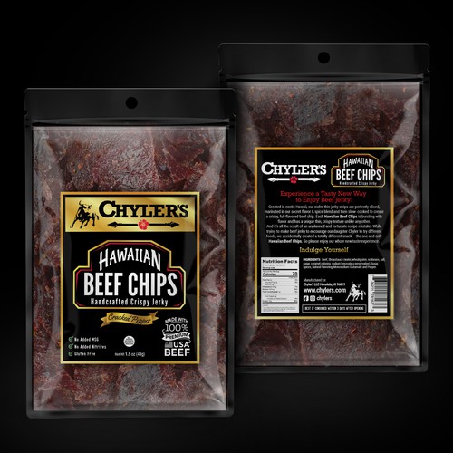 Hawaiian design with the title 'Chylers - Hawaiian beef chips'