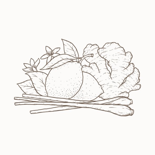 Nature illustration with the title 'Bloom Remedies Ginger, Lemongrass & Lime'