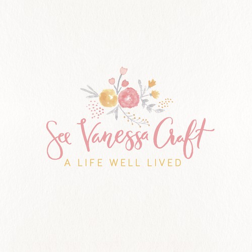 Red and pink design with the title 'Feminine hand painted logo for a blog'