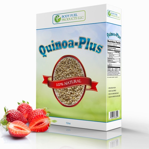 Breakfast food packaging with the title 'Quinoa-Plus'