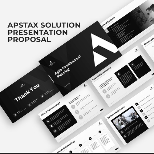 Monochromatic design with the title 'PowerPoint Design for Apstax Solutions'