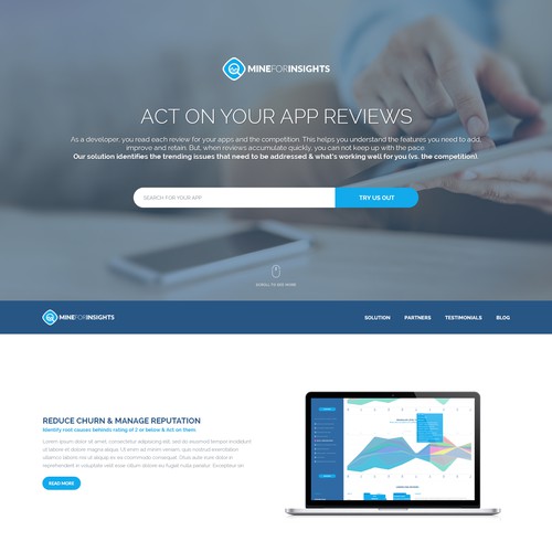 Review design with the title 'MineForInsights landing page and logo design'