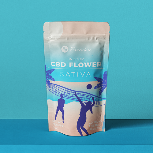 Cannabis label with the title 'CBD Flower Sativa'