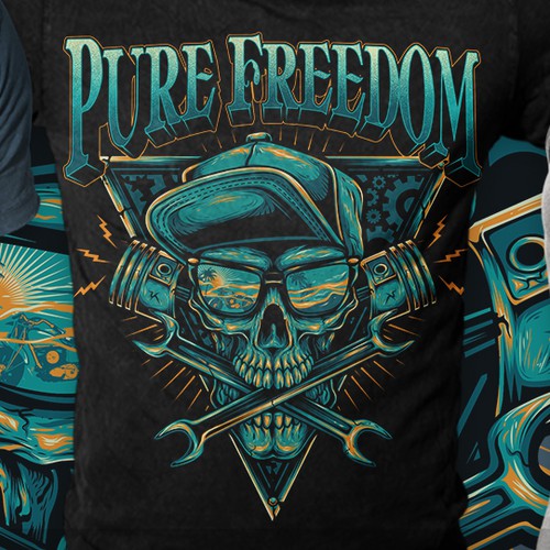 Automotive t-shirt with the title 'Pure Freedom T-shirt Design'