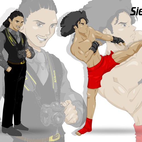 Anime artwork with the title 'Create An Alter-Ego Japanese Anime Illustration (Photographer/MMA Fighter)'