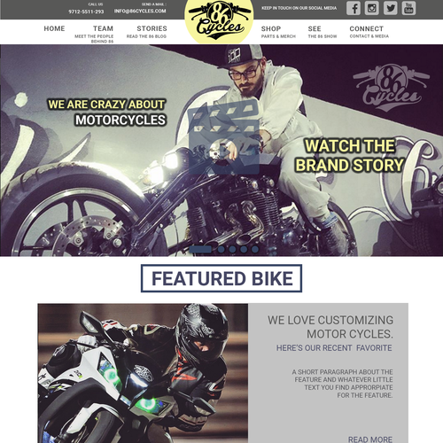 Photography website with the title 'Concept Homepage for a Custom Motorcycle Company'