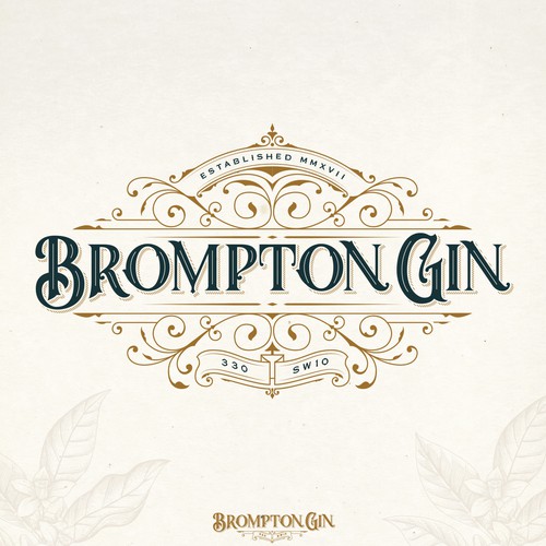 Gin logo with the title 'BROMPTON GIN LOGO PROPOSAL'