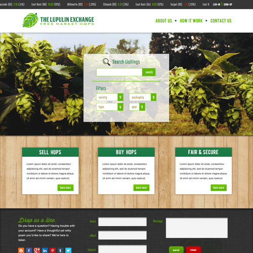 Beer website with the title 'Hop Exchange'