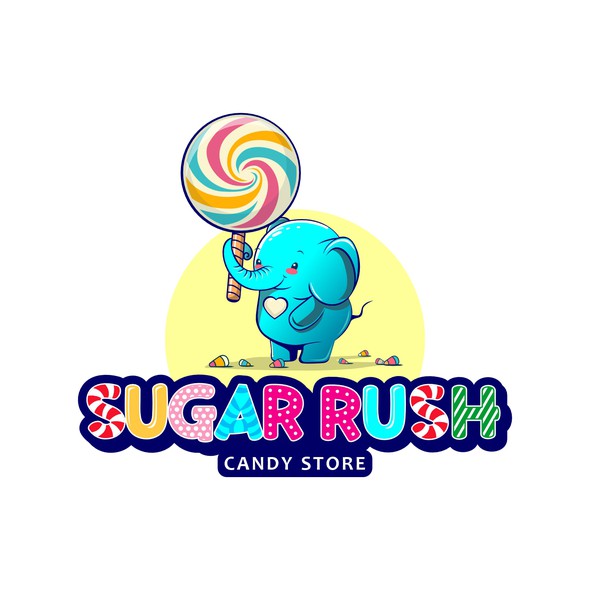 Lollipop logo with the title 'Logo Sugar Rush Candy Store'