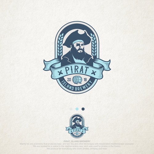 Pirate logo with the title 'PIRAT, ISLAND BREWERY'