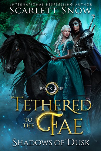 Fairy tale book cover with the title 'Tethered to the Fae'