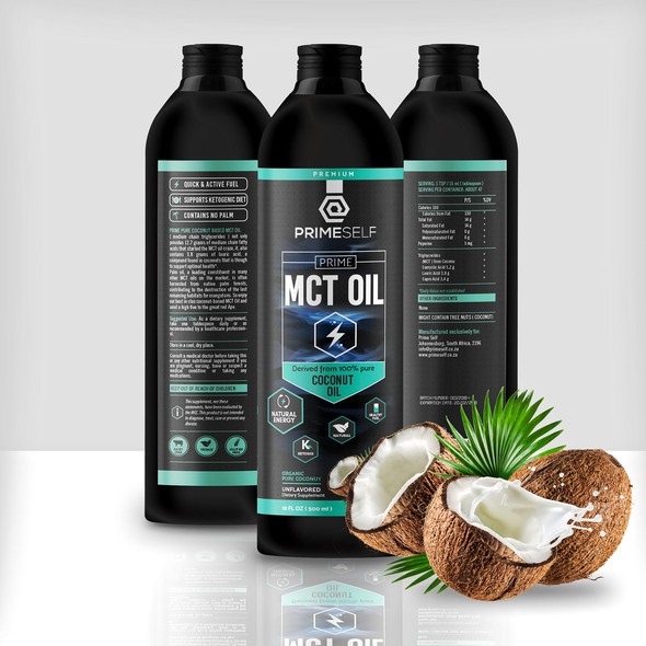 Coconut oil label with the title 'MCT OIL Coconut Oil'