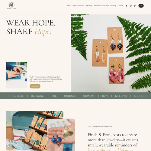 Jewelry design with the title 'Finch & Fern Studio'