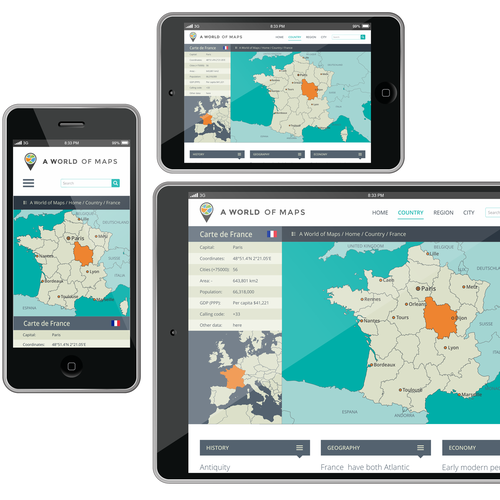 Map design with the title 'Responsive website'