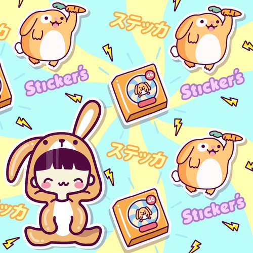 Kawaii illustration with the title 'Asmr Stickers'