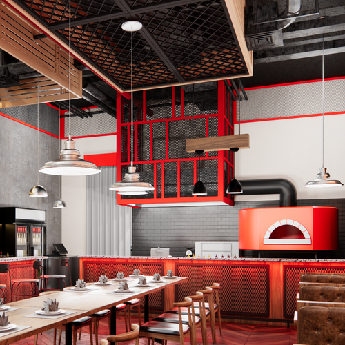 Pizzeria design with the title 'Japanese Restaurant PIZZERIA'