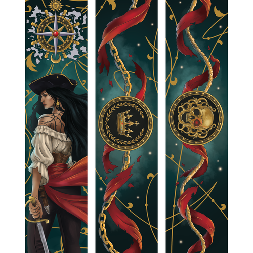 Book cover illustration with the title 'Woman Pirate Character'