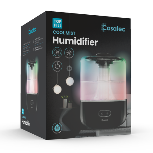 Electronic packaging with the title 'Top Fill Humidifier'