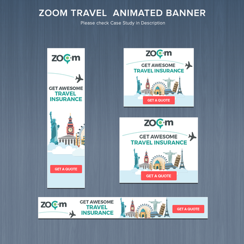 GIF design with the title ' Travel Insurance HTML5 Animated Banner'