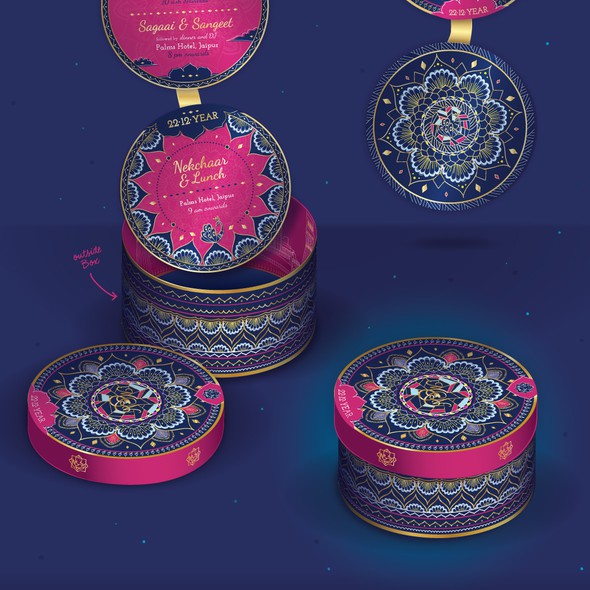 Navy blue design with the title 'Wedding Indian Invitation design Box'