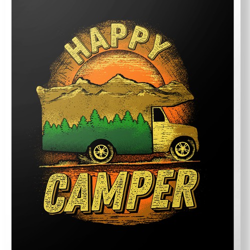 Camper van design with the title 'Happy Camper '