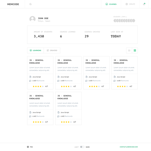 School website with the title 'Courses for contest Redesign of the memorization app'