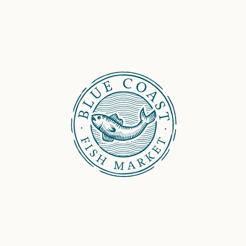 Stamp design with the title 'Logo for Blue Coast Seafood Market'