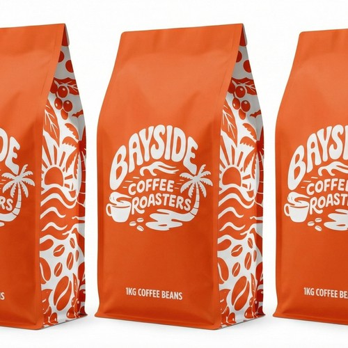 Coffee packaging with the title 'Bayside Coffee Roasters Packaging Design'
