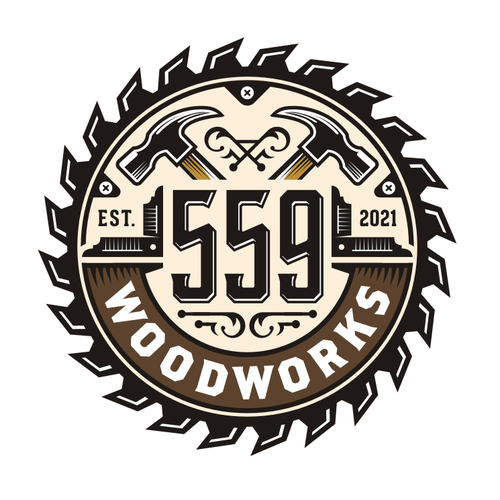 Woodworking design with the title '559 WOODWORKS'