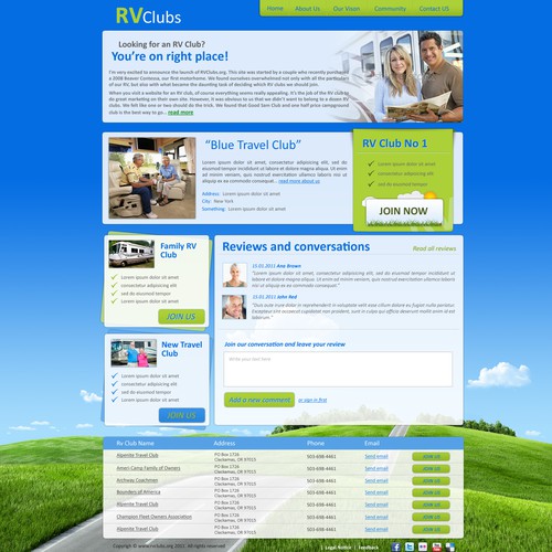RV design with the title 'Design For A New RV Club Website'