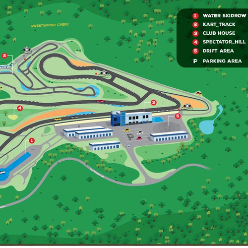 Map artwork with the title 'Motorsports Complex Needs Park Map'