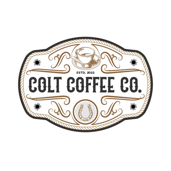 Brown logo with the title 'Rancher/Antiquary Design for "Colt Coffee Co."'