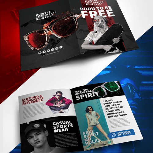 Skateboard design with the title '[The indian face] Born to be Free Bifold Brochure'