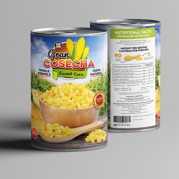 Food packaging label with the title 'Canned Sweet Corn Design '