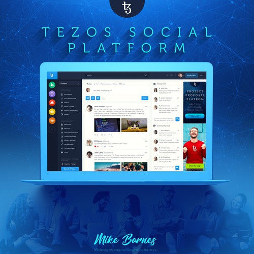 Bitcoin design with the title 'Tezos Social Platform'