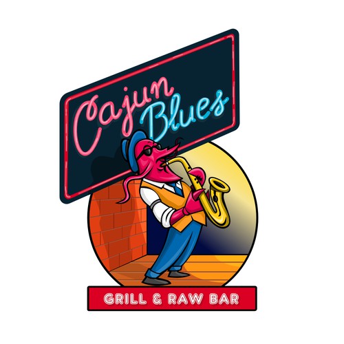 Lobster logo with the title 'Cajun Blues'